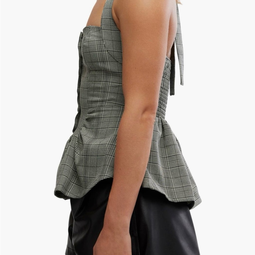 Free People Gray Plaid Button-Down Peplum Blouse - Picture 3 of 6